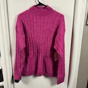 St John’s Bay acrylic soft pink mock neck sweater with pockets